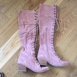 NWB Jeffrey Campbell/Free People Size 7 blush suede over the knee lace up boots.
